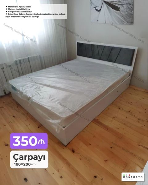 Çarpayı – 160×200 sm – Açılan, bazalı mexanizm: alt hissə geniş — Bakı