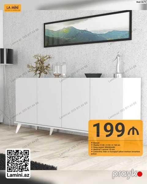 Minimalist üslubda komod - Model: Kod 3679 - Ölçülər: Dərinlik 40 sm — Bakı
