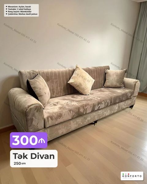 Tək divan – 250 sm - Mexanizm: açılan, bazalı (aalti saxlama yerli) — Bakı