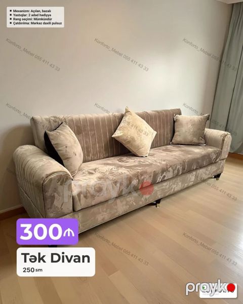 Tək divan – 250 sm - Mexanizm: açılan, bazalı (aalti saxlama yerli) — Bakı