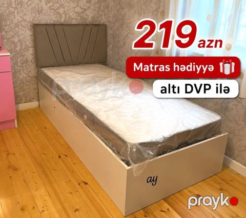 Tək nəfərlik çarpayı dəsti - Rəng: ağ korpus, boz yumşaq başlıq — Bakı