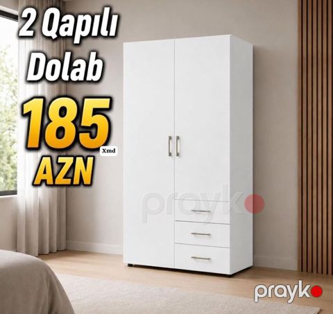 2 qapılı paltar dolabı – ağ rəng - Minimalist dizayn, düz xətlər və — Bakı