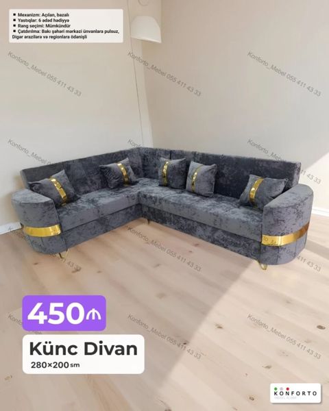 Məhsul: Künc divan Ölçü: 280×200 sm Qiymət: 450 Təsvir — Bakı
