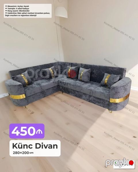 Məhsul: Künc divan Ölçü: 280×200 sm Qiymət: 450 Təsvir — Bakı