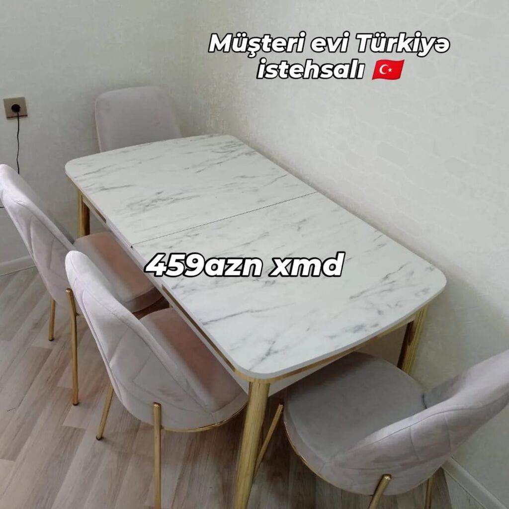 Masa və 4 ədəd stul dəsti – Türkiyə istehsalı - Dizayn: mərmər — Masalar və stullar, Bakı (2)