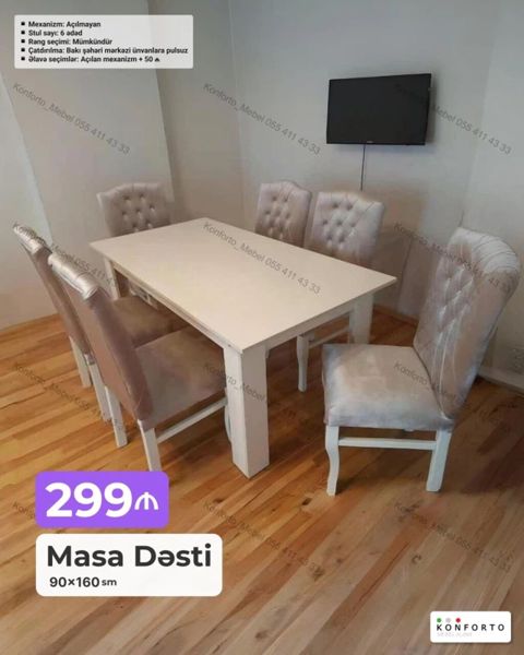 Dördbucaq masa, Qonaq otağı üçün, 6 nəfər, Açılmayan — Bakı
