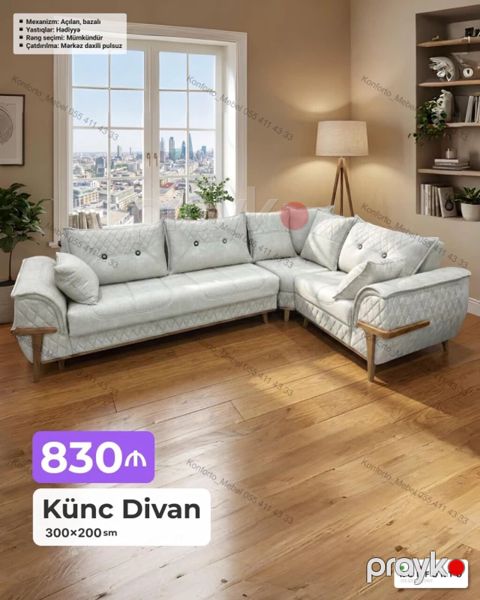 Künc divan – 300×200 sm Xüsusiyyətlər: - Mexanizm: açılan, bazalı — Bakı