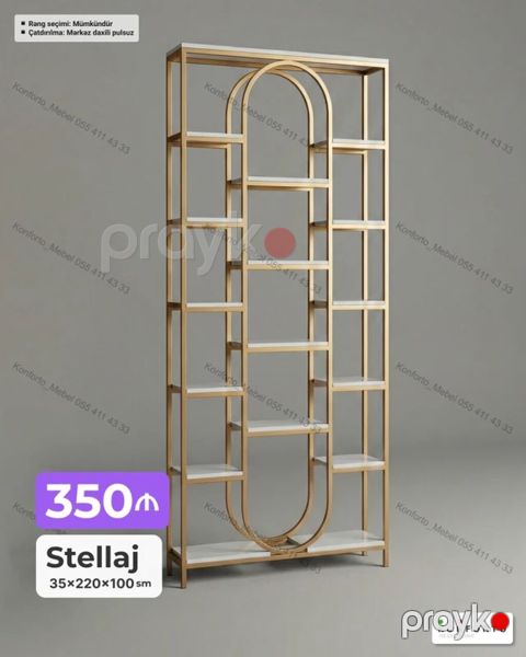 Stellaj – dekorativ metal karkaslı rəf sistemi - Ölçü: 35 220 100 — Bakı