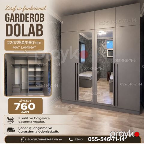 Zərif və funksional gardirob dolabı - Ölçülər: 220/250/060 sm — Bakı