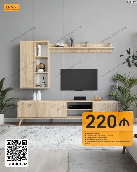 TV altlığı və divar modulu dəsti - Kod: 5374 - Ölçülər: Dərinlik 40 — Bakı