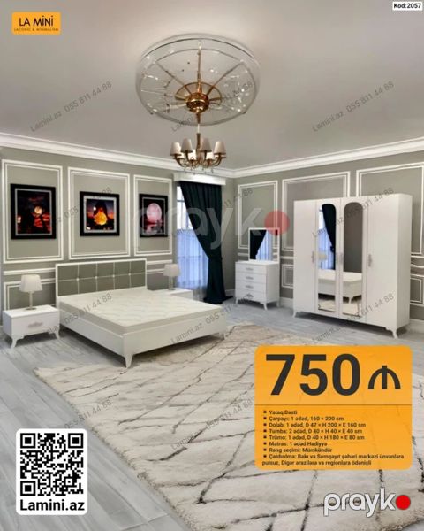 Məhsul: Yataq Dəsti (Kod: 2057) Tərkibi və ölçülər: - Çarpayı: 1 — Bakı