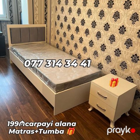 Tək nəfərlik çarpayı dəsti - Rəng: açıq krem/ağ tonlarda - Çarpayı — Bakı