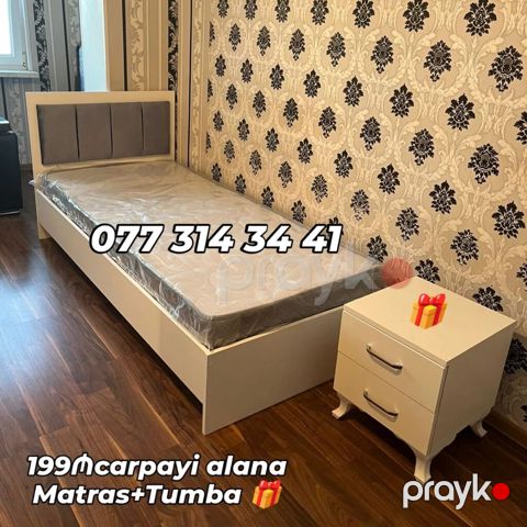 Tək nəfərlik çarpayı dəsti - Rəng: açıq krem/ağ tonlarda - Çarpayı — Bakı