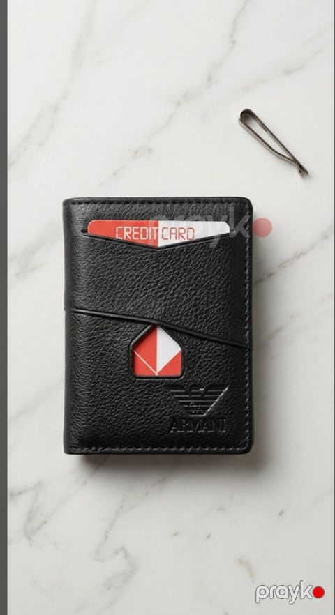 Armani brendi kişi cüzdanı – kompak tərtibat, qara rəng. - Material — Bakı