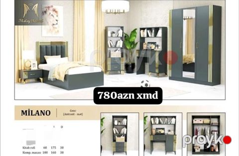 Milano gənc otağı dəsti – antrasit (mat) rəng palitrası və qızılı — Mehdiabad