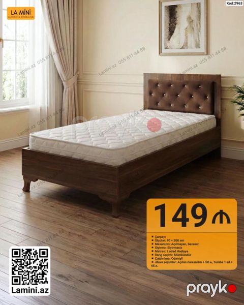 Çarpayı – Kod: 2963 - Ölçü: 90 x 200 sm - Mexanizm: Açılmayan — Bakı