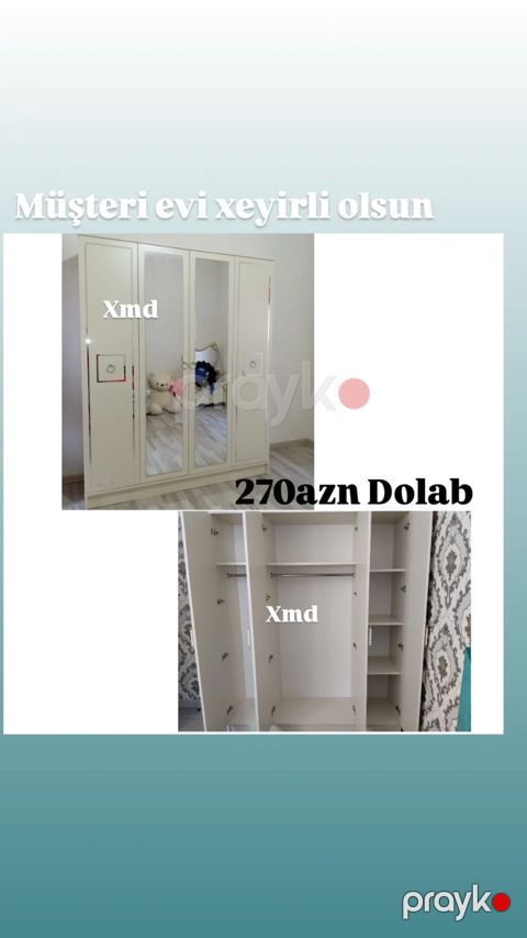 Üç qapılı paltar dolabı – 270 AZN - Rəng: krem/ağ tonlarda - Ön — Bakı