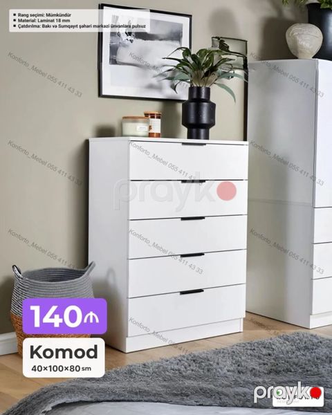 Ağ rəngdə minimalist komod - Ölçülər: 40 100 80 sm - Material: 18 — Bakı