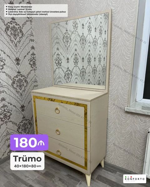 Trümo – güzgülü komod Ölçü: 40 180 80 sm Material: 18 mm — Bakı