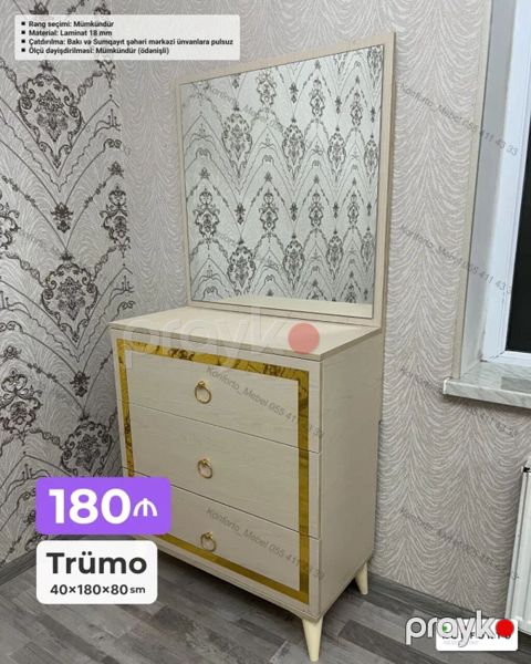 Trümo – güzgülü komod Ölçü: 40 180 80 sm Material: 18 mm — Bakı