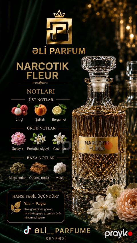 Əli Parfum – Narcotik Fleur premium delux Qoxu piramidası: - Üst — Xırdalan
