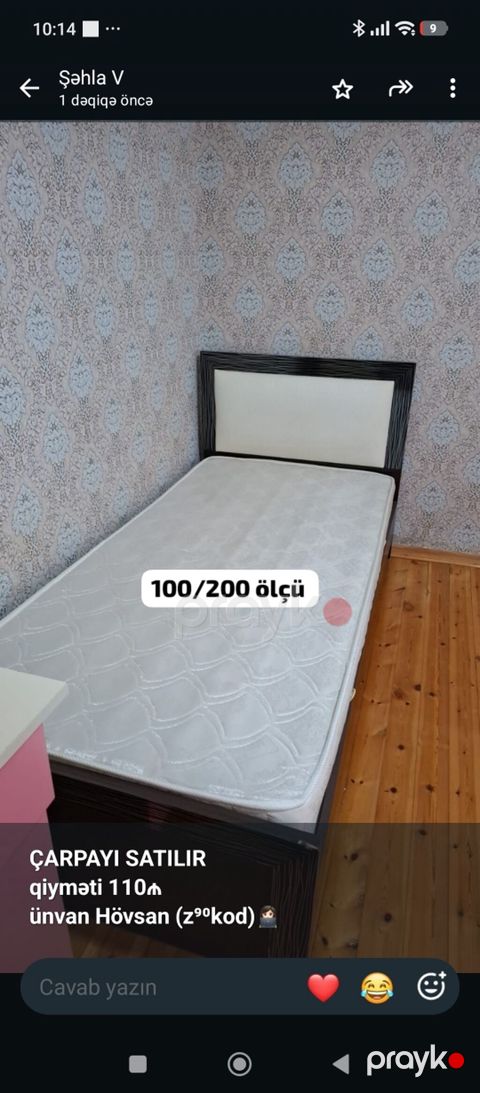İşlənmiş, Təknəfərlik çarpayı, Bazasız, Matras ilə, Siyirməsiz — Bakı