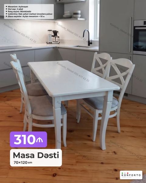 Masa Dəsti – 70×120 sm - Mexanizm: Açıqlmayan - Stul sayı: 4 ədəd — Bakı