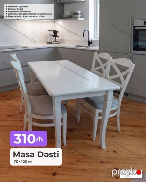Masa Dəsti – 70×120 sm - Mexanizm: Açıqlmayan - Stul sayı: 4 ədəd — Bakı