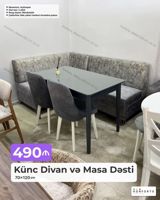 Künc Divan və Masa Dəsti - Dəst tərkibi: künc divan, masa və 2 ədəd — Yumşaq mebel