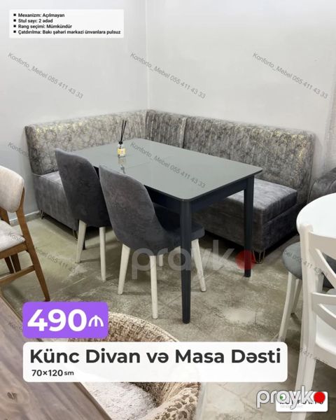 Künc Divan və Masa Dəsti - Dəst tərkibi: künc divan, masa və 2 ədəd — Bakı