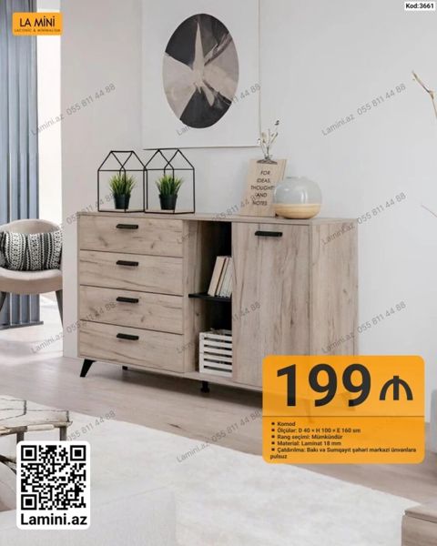 LA Mını komod - Kod: 3661 - Ölçülər: D 40 H 100 E 160 sm — Bakı