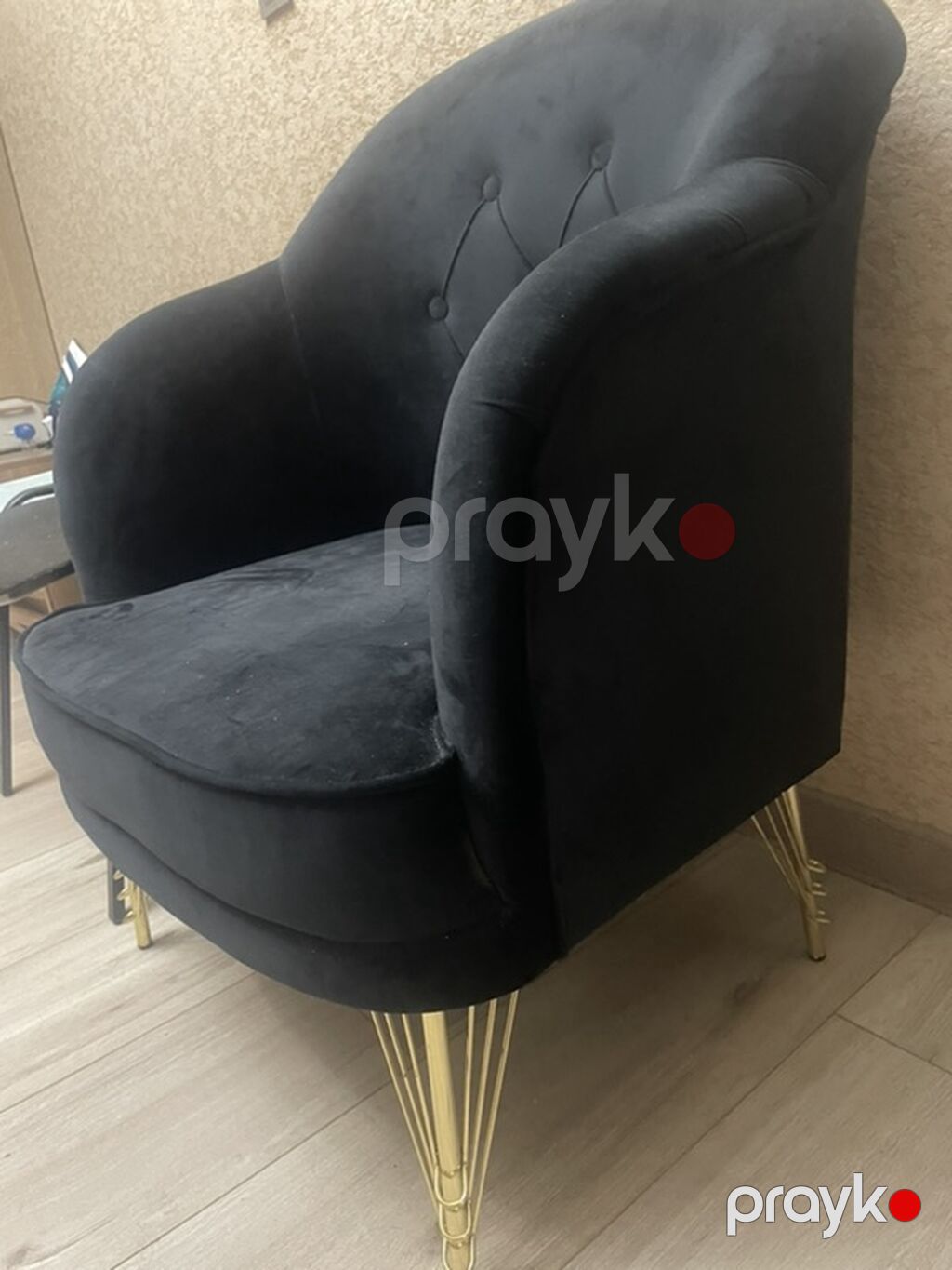 Qara velvet/parça kreslo - Rəng: dərin qara - Material: yumşaq velvet — Kreslolar, Bakı (4)