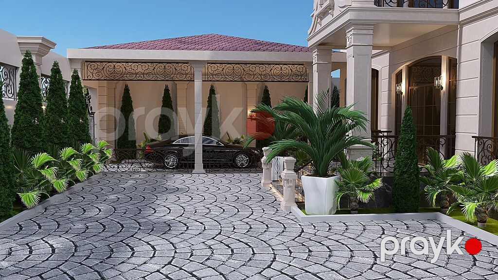 Neoklassik üslubda iki mərtəbəli villa layihəsi – fasad və landşaft — Dekor, dizayn, smeta və planlama, Gəncə (7)