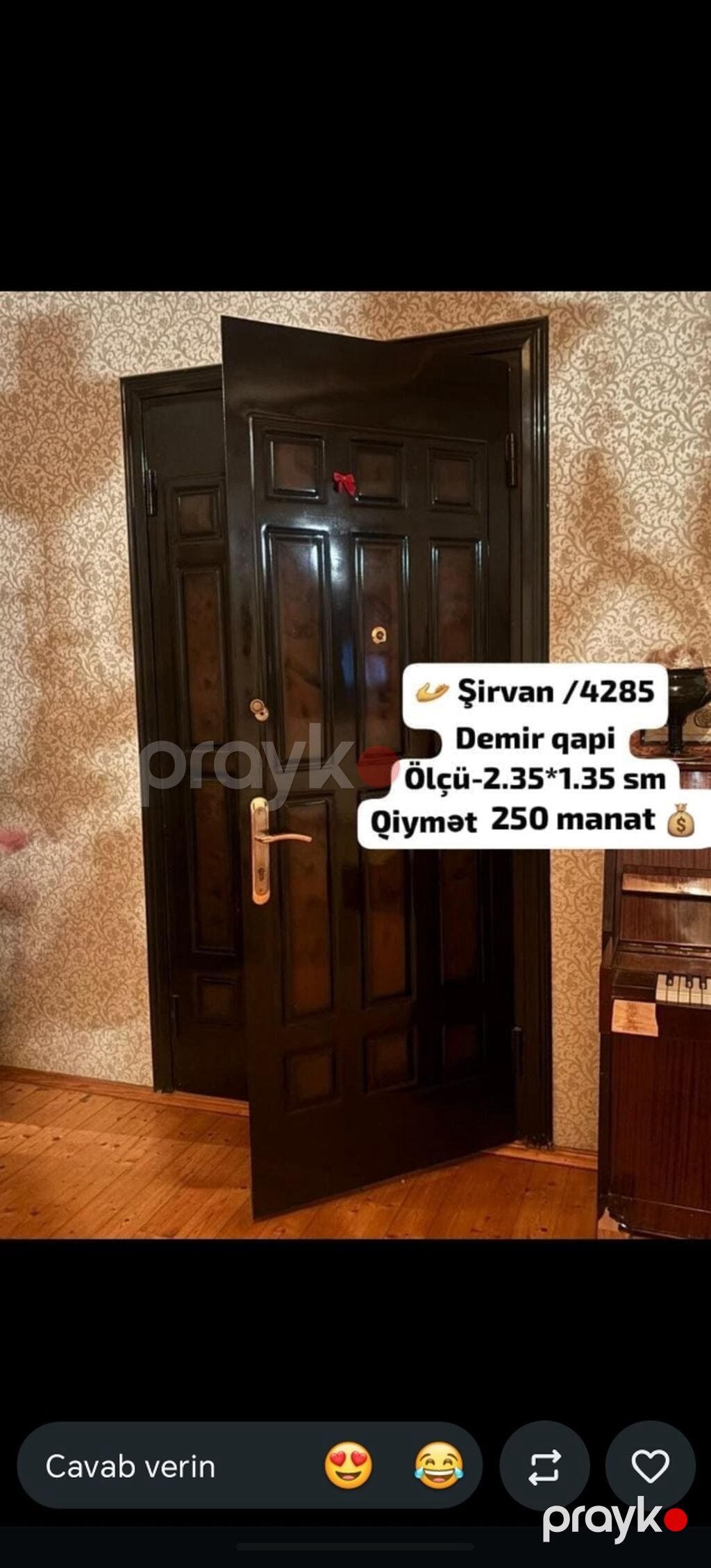 Metal giriş qapısı - Material: dəmir - Rəng: qara, klassik panelli — Pəncərələr, qapılar, balkonlar, Şirvan