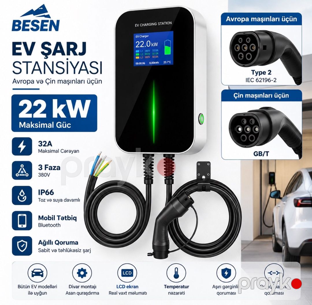 Besen 22 kW Elektrikli Avtomobil Şarj Stansiyası — Ehtiyat hissələri və aksesuarlar, Bakı (4)