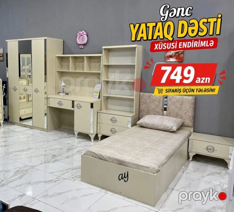 Gənc yataq dəsti - Komplekt: tək nəfərlik çarpayı (başlıqla), 2 ədəd — Bakı