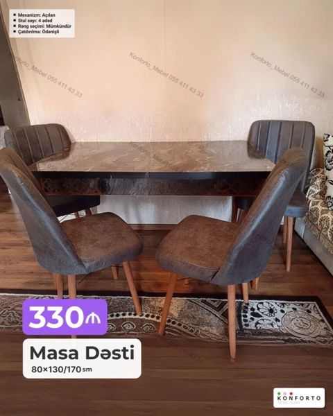 Masa Dəsti – 80×130/170 sm - Masa mexanizmi: açılan (uzadıla bilir) — Bakı