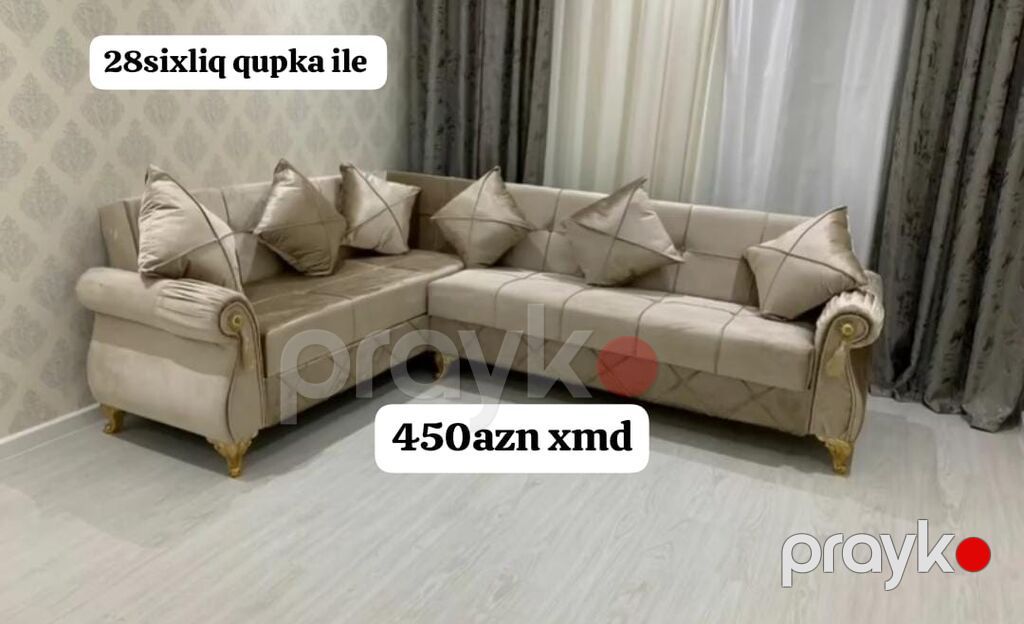 Künc divan dəsti - Rəng: açıq bej/şampan tonları - Klassik üslubda — Yumşaq mobilya dəstləri, Mehdiabad