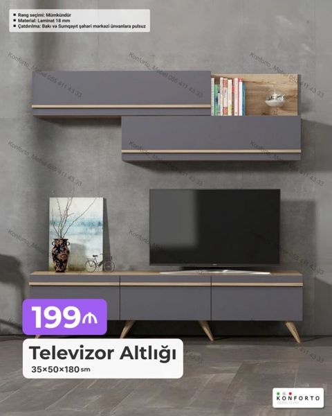 Televizor altlığı və asma dolab dəsti Ölçü: 35 50 180 sm (TV — Bakı