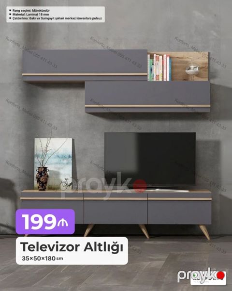 Televizor altlığı və asma dolab dəsti Ölçü: 35 50 180 sm (TV — Bakı