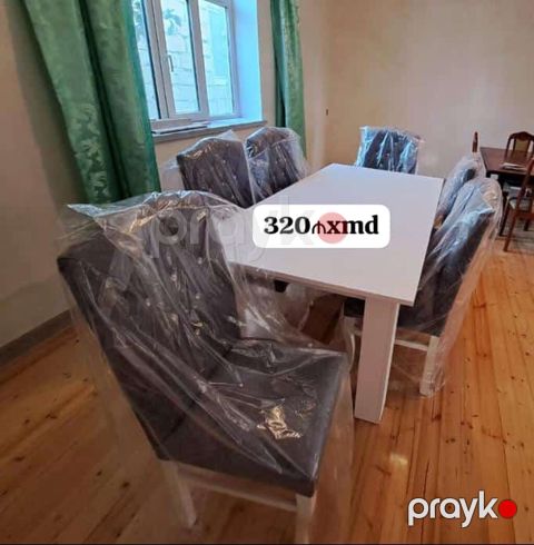 Yemək otağı dəsti - Dəst: 1 ədəd düzbucaqlı stol + 6 ədəd stul — Bakı