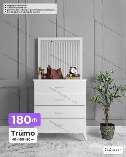 Trümo – 40×180×80 sm Ağ rəngli, minimalist dizaynlı trümo. - 4 geniş — Bakı