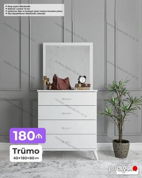 Trümo – 40×180×80 sm Ağ rəngli, minimalist dizaynlı trümo. - 4 geniş — Bakı