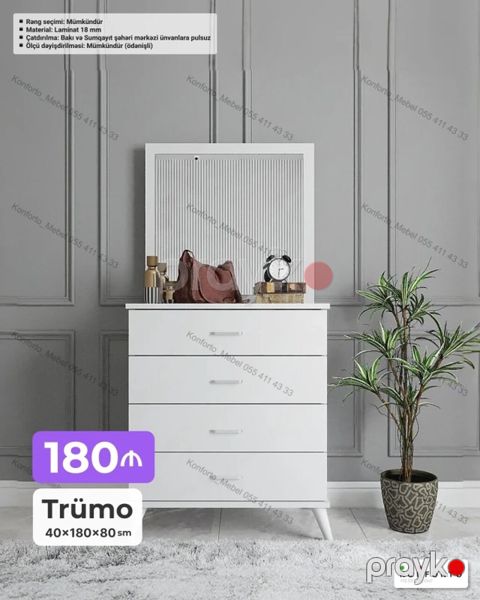 Trümo – 40×180×80 sm Ağ rəngli, minimalist dizaynlı trümo. - 4 geniş — Bakı