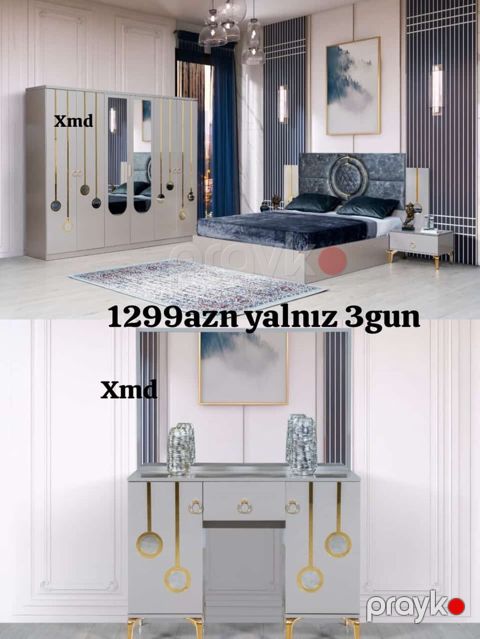 Yataq otağı dəsti – müasir dizayn Dəst tərkibi: - Çarpayı (yumşaq — Mehdiabad