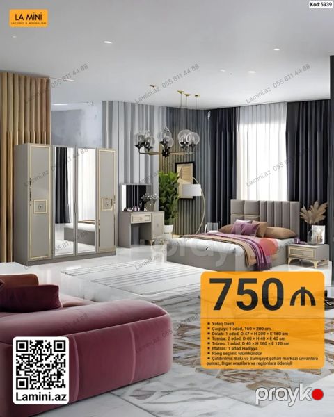 Yataq Dəsti – Kod: 5939 Komplektin tərkibi və ölçülər: - Çarpayı: 1 — Bakı