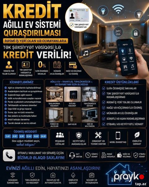 Ağıllı ev sistemi Rəsmi iş yeri olan və olmayanlara, tək şəxsiyyət — Bakı
