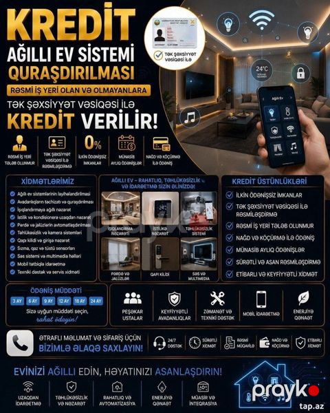 Ağıllı ev sistemi Rəsmi iş yeri olan və olmayanlara, tək şəxsiyyət — Bakı