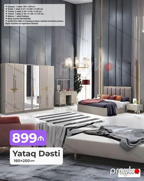 Yataq Dəsti – 160×200 sm Komplekt: - Çarpayı: 1 ədəd, 160 200 sm — Bakı