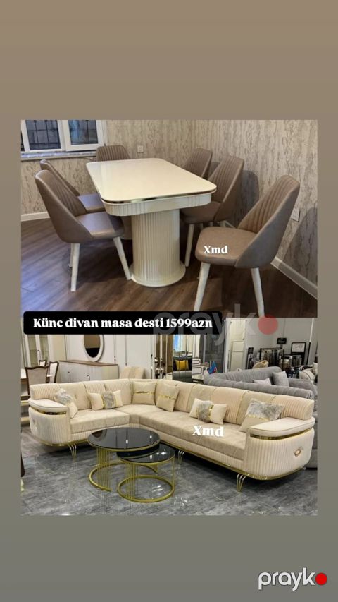 Künc divan və masa dəsti - Dəst tərkibi: - Künc divan: krem rəngli — Bakı